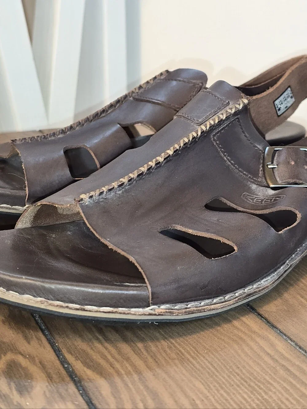 Keen Alman Men's Dark Brown Leather Open-Toe Buckle Sandals Size 12